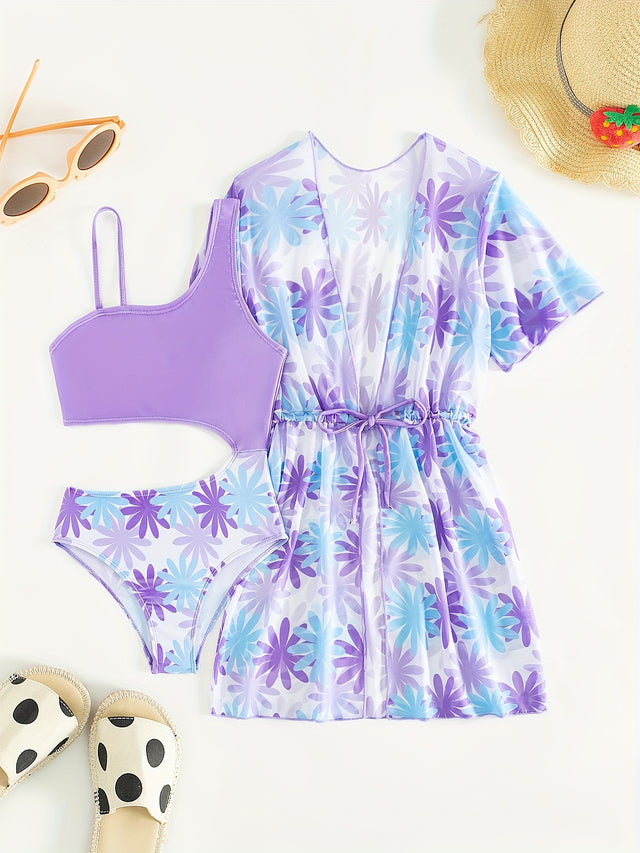 Girl's 3-Piece Kimono Swimsuit Set