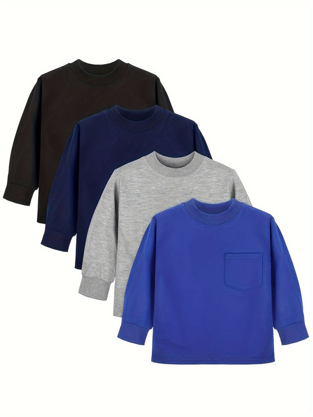 4 Pack Boy's Long Sleeve Cotton Pocket Shirt