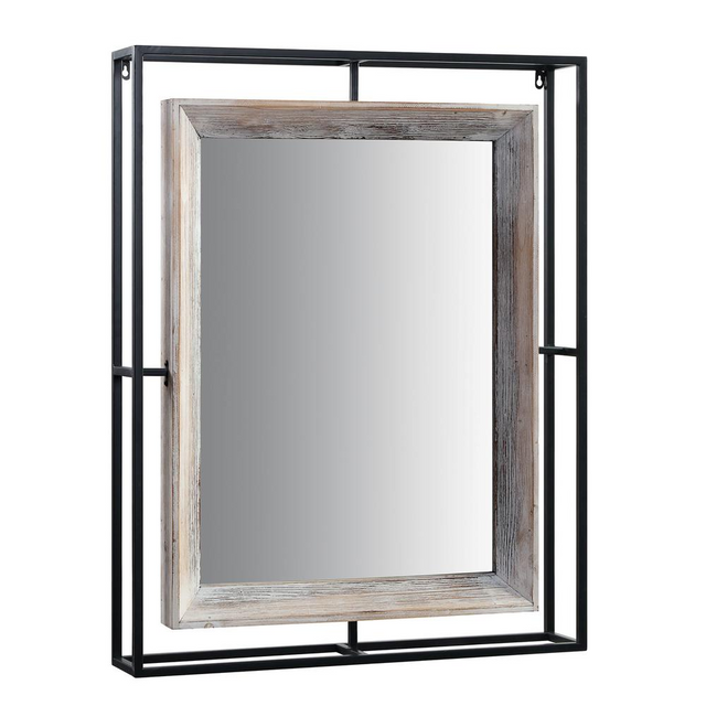 Alta Collection Mirror with Washed Gray Fir Wood & Black Metal