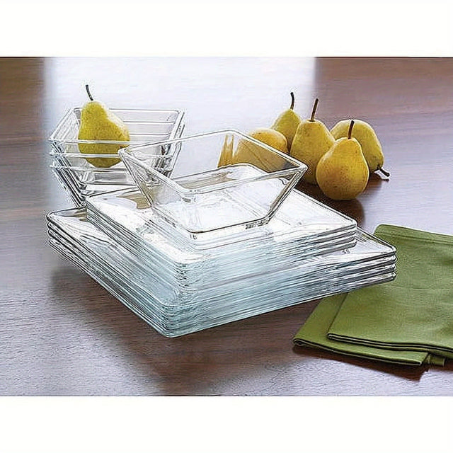 Best 12-Piece Square Clear Glass Dinnerware Set