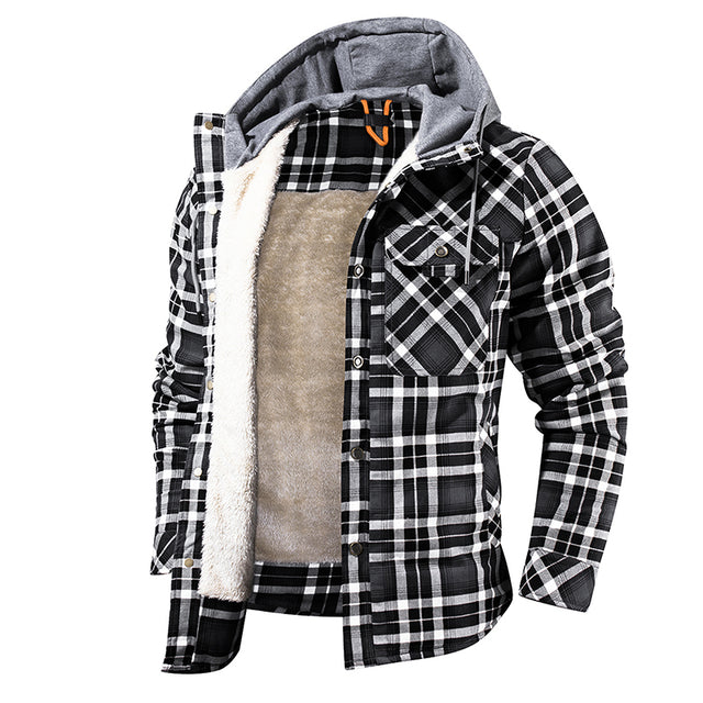 Men's Lumberjack Plaid Hooded Warm Jacket with Fleece Lining