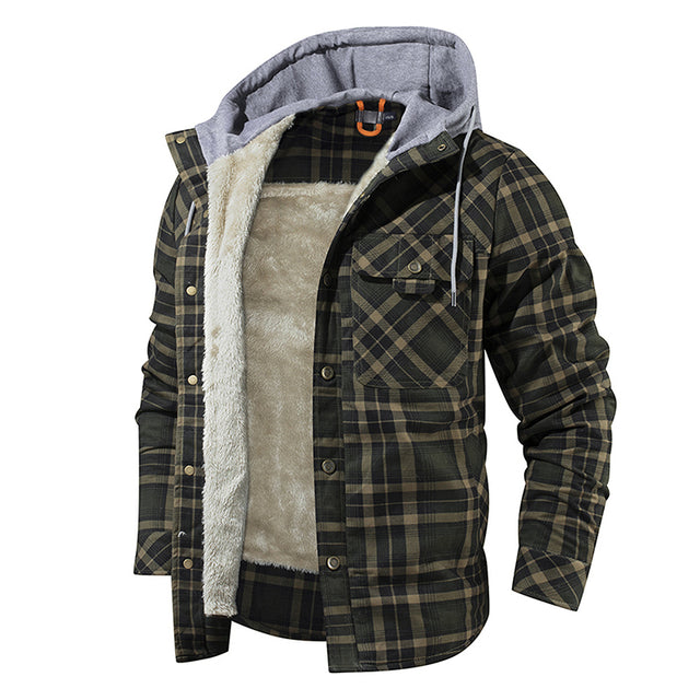 Men's Lumberjack Plaid Hooded Warm Jacket with Fleece Lining