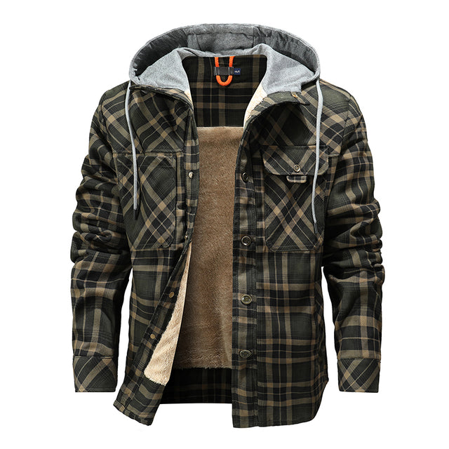 Men's Lumberjack Plaid Hooded Warm Jacket with Fleece Lining