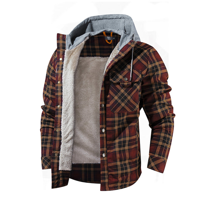 Men's Lumberjack Plaid Hooded Warm Jacket with Fleece Lining