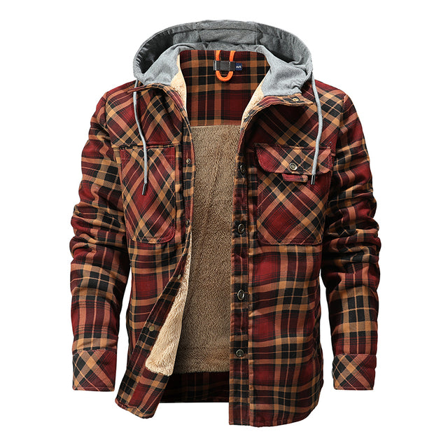 Men's Lumberjack Plaid Hooded Warm Jacket with Fleece Lining