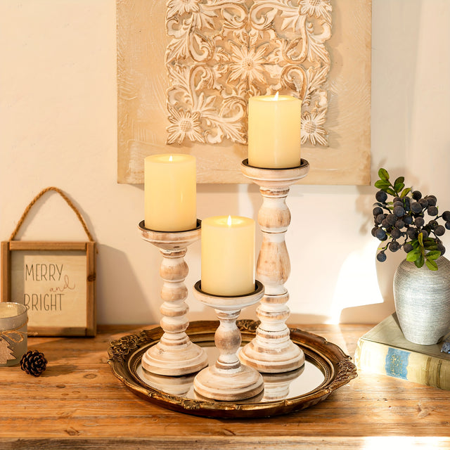 3pcs/set Rustic Farmhouse Wooden Candle Holders for Pillar Candles