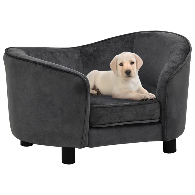 vidaXL Dog Sofa in Dark Gray Plush