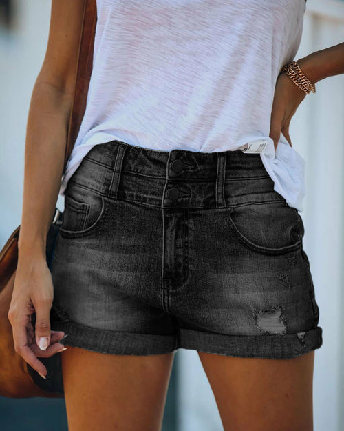 Double Button Denim Shorts