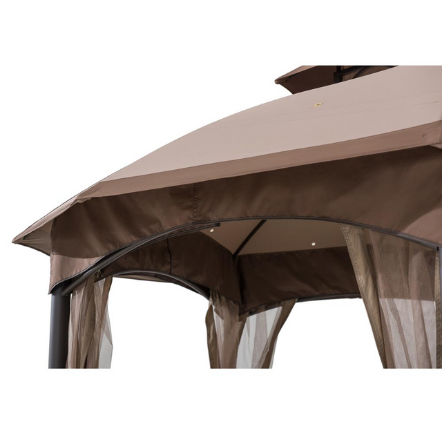 Best Sunjoy 13.5 ft. x 13.5 ft. Brown Steel Gazebo with 2-tier Tan and Brown Dome Canopy