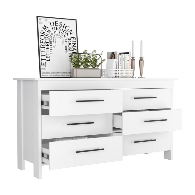 Paris 6 Drawer Double Dresser - White