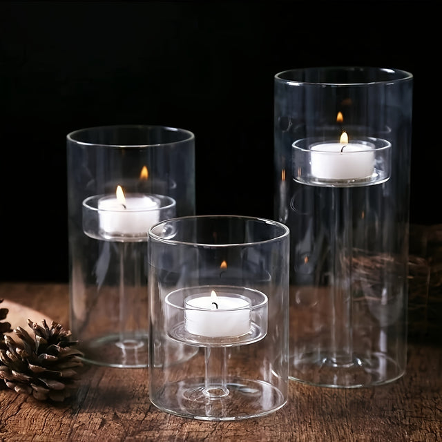 Set, Hurricane Glass Tea Light Candle Holders Clear Votive Candle