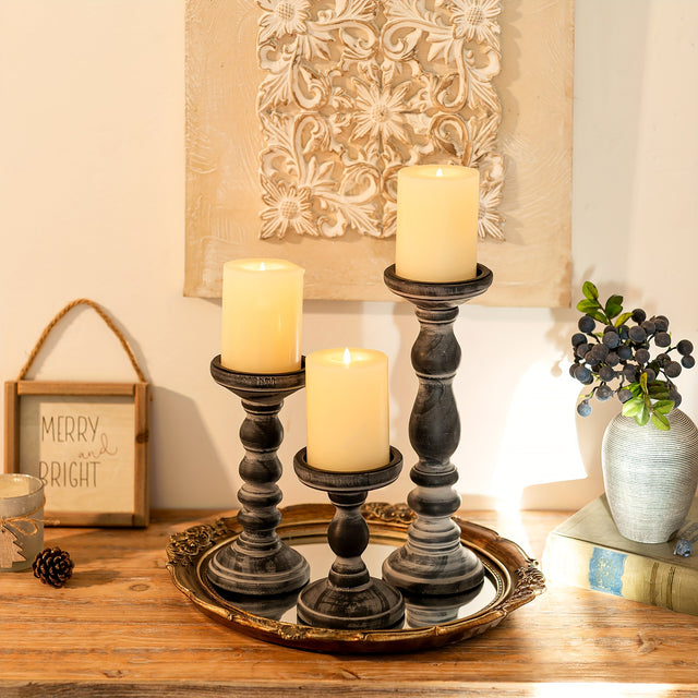 3pcs/set Rustic Farmhouse Wooden Candle Holders for Pillar Candles