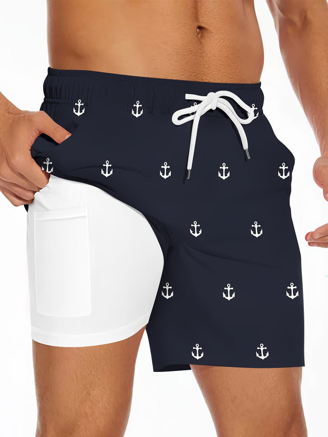 Men's Casual Double Layer Drawstring Swim Shorts