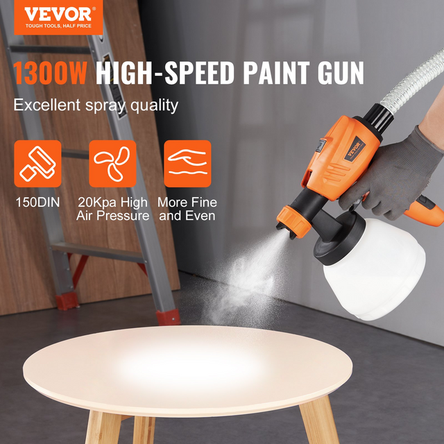 Best VEVOR Paint Sprayer, 1300W Electric Spray Paint Gun with Air Hose, 1300ml and 800 ml Containers, 5 Copper Nozzles, 150 Din HVLP Spray Gun for House Painting Home Interior and Exterior Walls, Fence