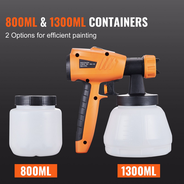 Best VEVOR Paint Sprayer, 1300W Electric Spray Paint Gun with Air Hose, 1300ml and 800 ml Containers, 5 Copper Nozzles, 150 Din HVLP Spray Gun for House Painting Home Interior and Exterior Walls, Fence