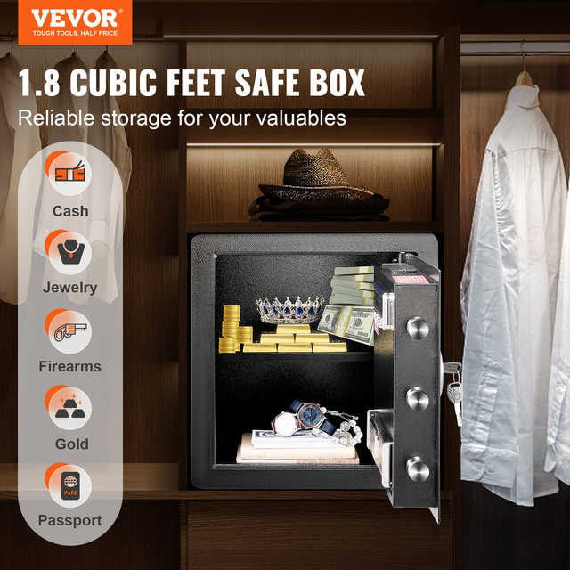 VEVOR Safe 1.8 Cubic Feet Home Steel Safe