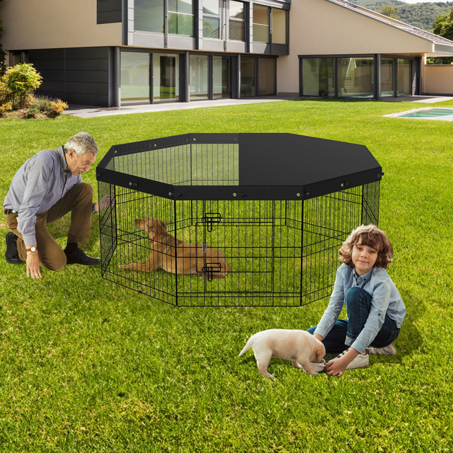 VEVOR Dog Playpen, 8 Panels Foldable Metal Dog Exercise Pen with Top Cover