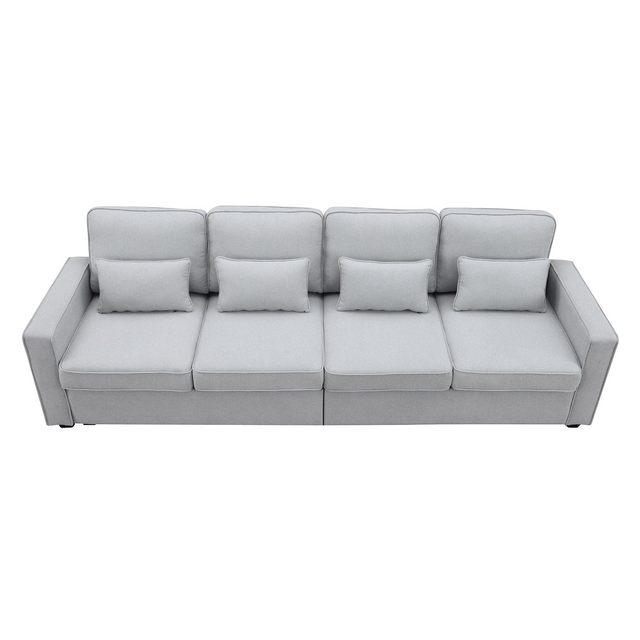 4-Seater Cutting edge Cloth Texture Couch with Armrest Pockets and 4 Pillows