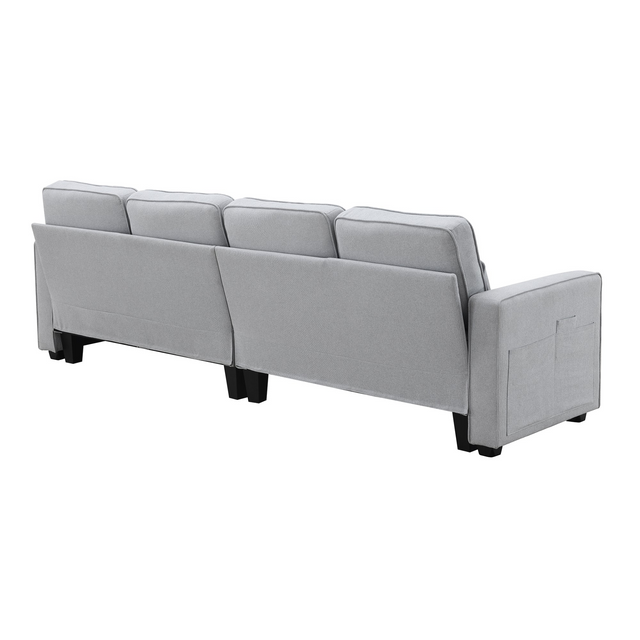 4-Seater Cutting edge Cloth Texture Couch with Armrest Pockets and 4 Pillows