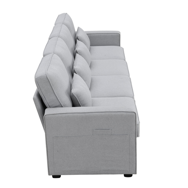 4-Seater Cutting edge Cloth Texture Couch with Armrest Pockets and 4 Pillows