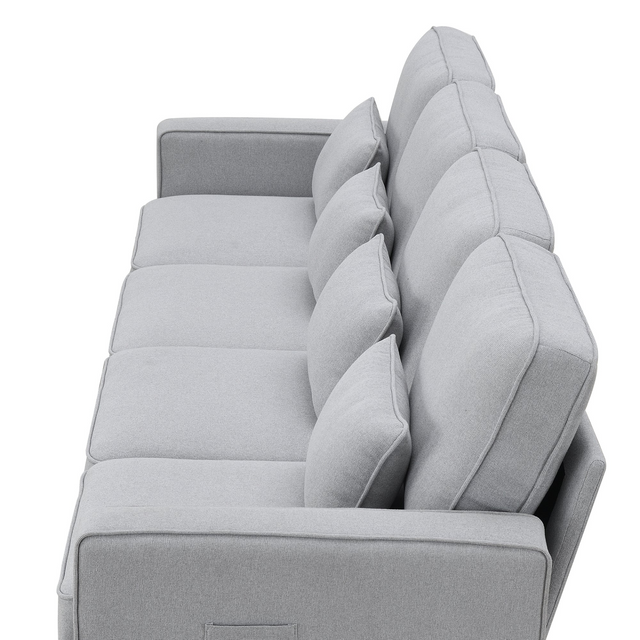 4-Seater Cutting edge Cloth Texture Couch with Armrest Pockets and 4 Pillows