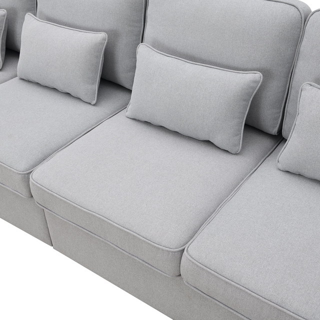 4-Seater Cutting edge Cloth Texture Couch with Armrest Pockets and 4 Pillows