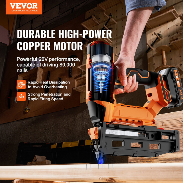 Best VEVOR 20V Cordless Finish Nailer, Cordless Brad Nailer Kit with 16Ga Nails, Battery and Charger, Tool-free Jam Release Battery Powered Framing Nail Gun, Nail Gun for Upholstery and Home Improvement