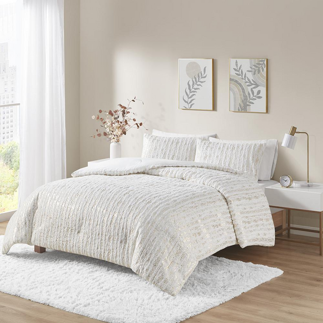 Naomi Metallic Print Fur Twin Comforter Set