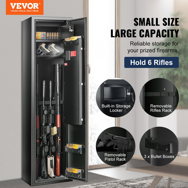 Best VEVOR 6 Gun Safe, Gun Security Cabinet with Fingerprint & Digital Keypad Lock, Gun Storage Cabinet with Built-in Storage Locker and Removable Storage Shelf for Pistols & Home Long Gun