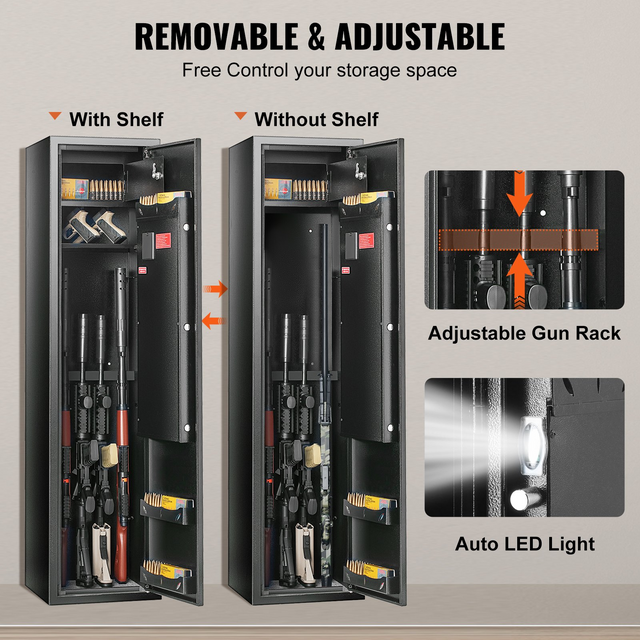 Best VEVOR 6 Gun Safe, Gun Security Cabinet with Fingerprint & Digital Keypad Lock, Gun Storage Cabinet with Built-in Storage Locker and Removable Storage Shelf for Pistols & Home Long Gun