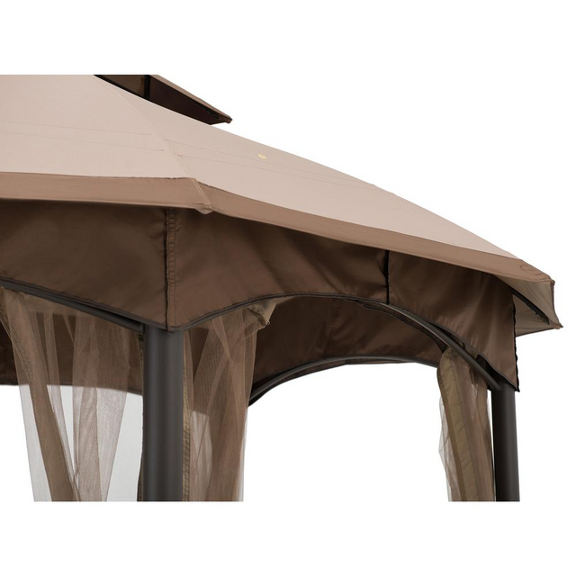 Best Sunjoy 13.5 ft. x 13.5 ft. Brown Steel Gazebo with 2-tier Tan and Brown Dome Canopy