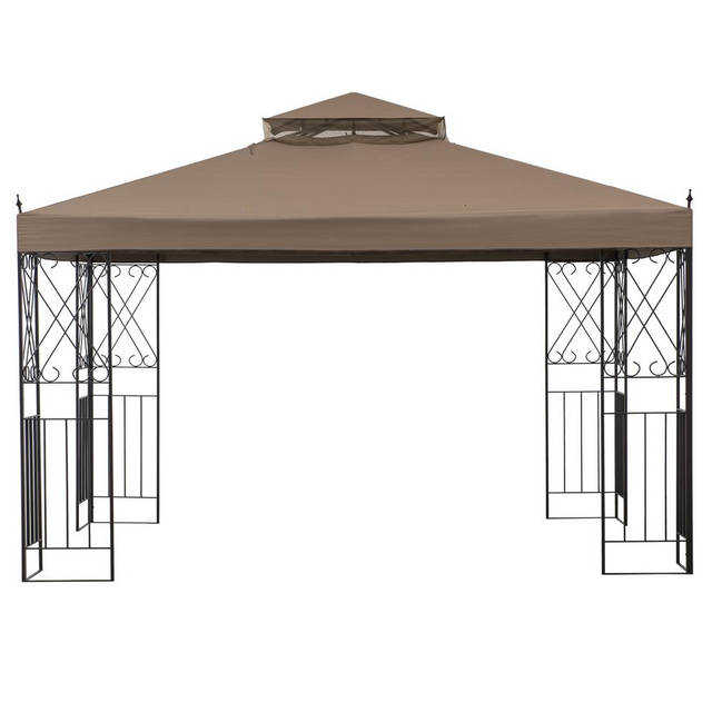 Best Sunjoy 10 ft. x 12 ft. Steel Gazebo with 2-tier Khaki Canopy