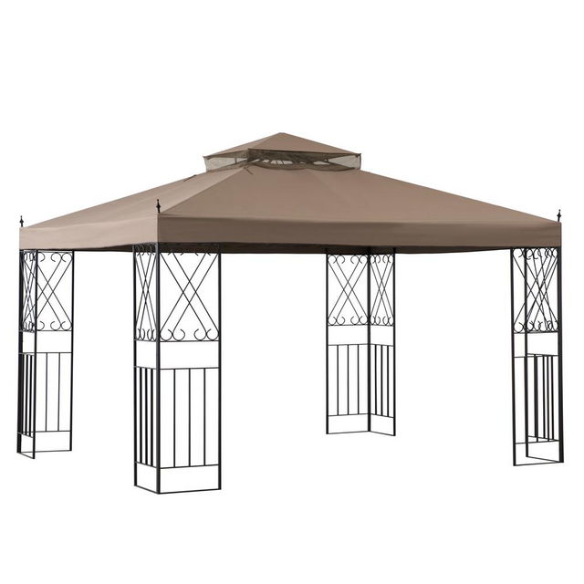 Best Sunjoy 10 ft. x 12 ft. Steel Gazebo with 2-tier Khaki Canopy