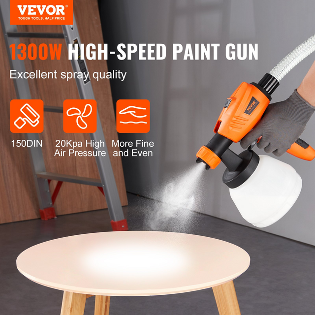 Best VEVOR Paint Sprayer, 1300W Electric Spray Paint Gun with Air Hose, 1300ml and 800 ml Containers, 5 Copper Nozzles, 150 Din HVLP Spray Gun for House Painting Home Interior and Exterior Walls, Fence