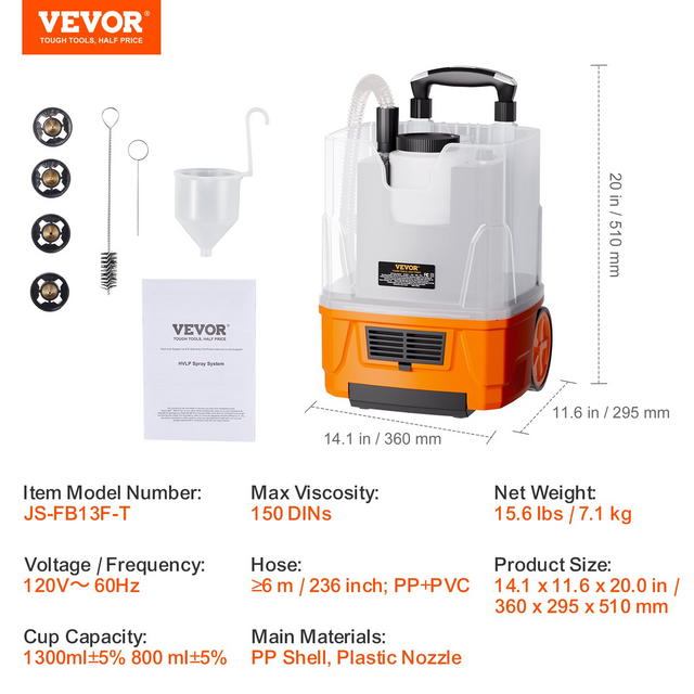 Best VEVOR Paint Sprayer, 1300W Electric Spray Paint Gun with Air Hose, 1300ml and 800 ml Containers, 5 Copper Nozzles, 150 Din HVLP Spray Gun for House Painting Home Interior and Exterior Walls, Fence