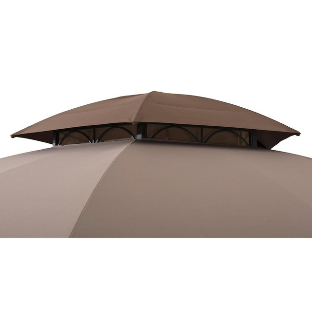 Best Sunjoy 13.5 ft. x 13.5 ft. Brown Steel Gazebo with 2-tier Tan and Brown Dome Canopy