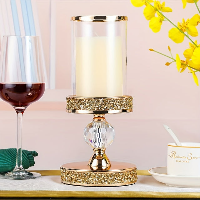 1pc Glittering Metal Pillar Candle Stand, Elegant Tabletop Decor