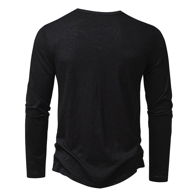 Men's Long Sleeve T-shirt with Button Henry Collar