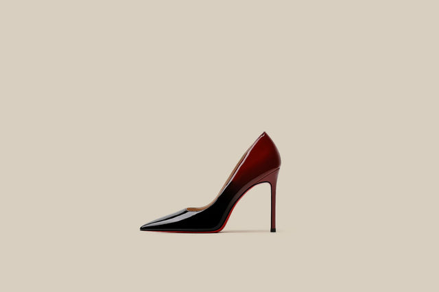 Best Patent Leather Black Red Gradient Color High Heels