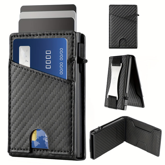 Best RFID Blocking Minimalist Slim Wallet for Men with POP UP Card Holder and Metal Money Clip