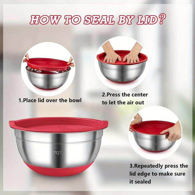 Best 18pcs Stainless Steel Nesting Colorful Mixing Bowls Set with lids & Non-slip Silicone Bottom