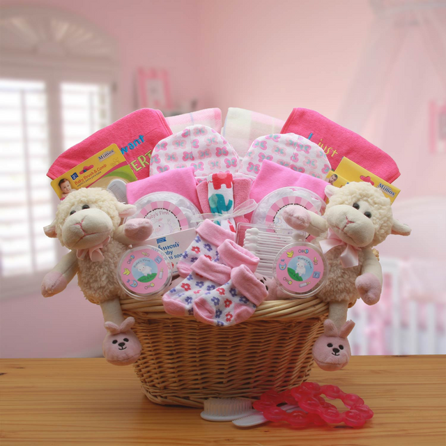 Best Double Delight Twins New Baby Girls Gift Basket - Pink - Baby Bath Set