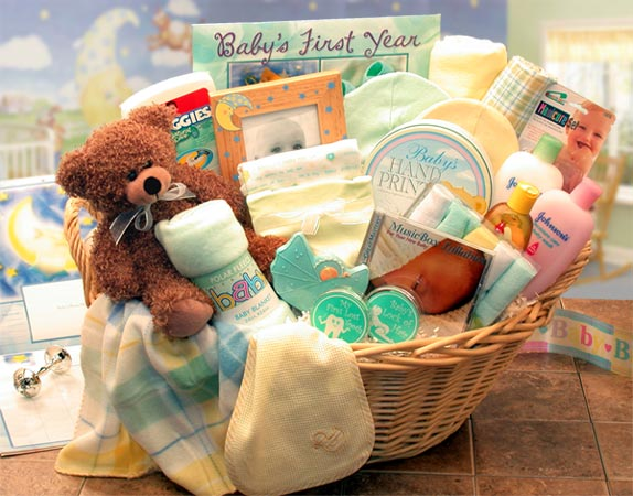 Best Deluxe Welcome Home Precious Baby Gender Neutral Basket-Yellow/Teal - Baby Bath Set