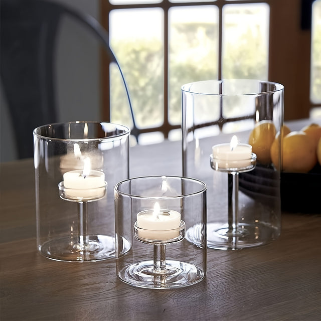 Set, Hurricane Glass Tea Light Candle Holders Clear Votive Candle