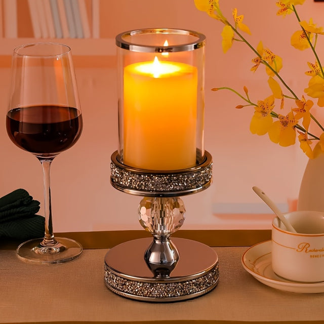 1pc Glittering Metal Pillar Candle Stand, Elegant Tabletop Decor