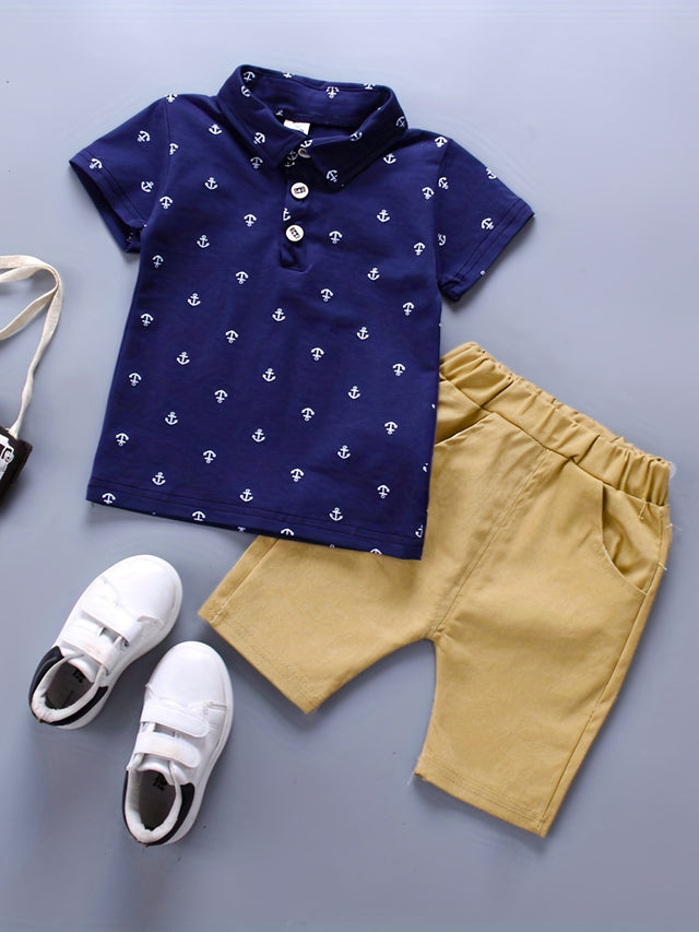 2pcs Nautical Sailor Shorts Set