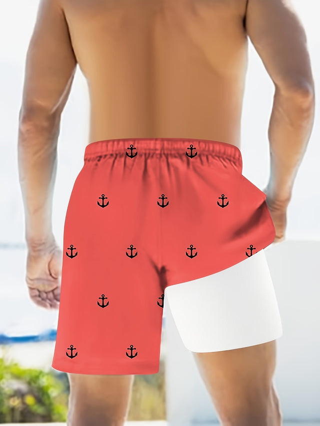 Men's Casual Double Layer Drawstring Swim Shorts