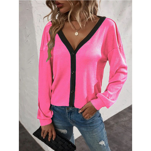 New Women's Top Waffle Long Sleeve Cardigan T-shirt