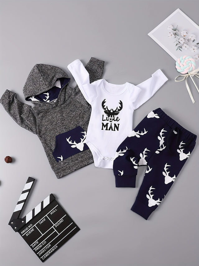 Toddler Long Sleeve Hoodie, Onesie and Pants Set