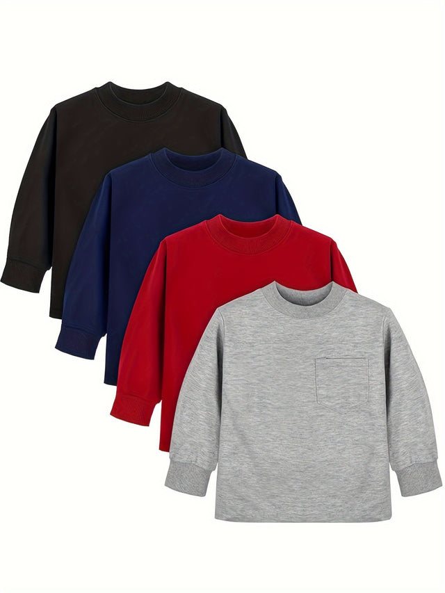 4 Pack Boy's Long Sleeve Cotton Pocket Shirt